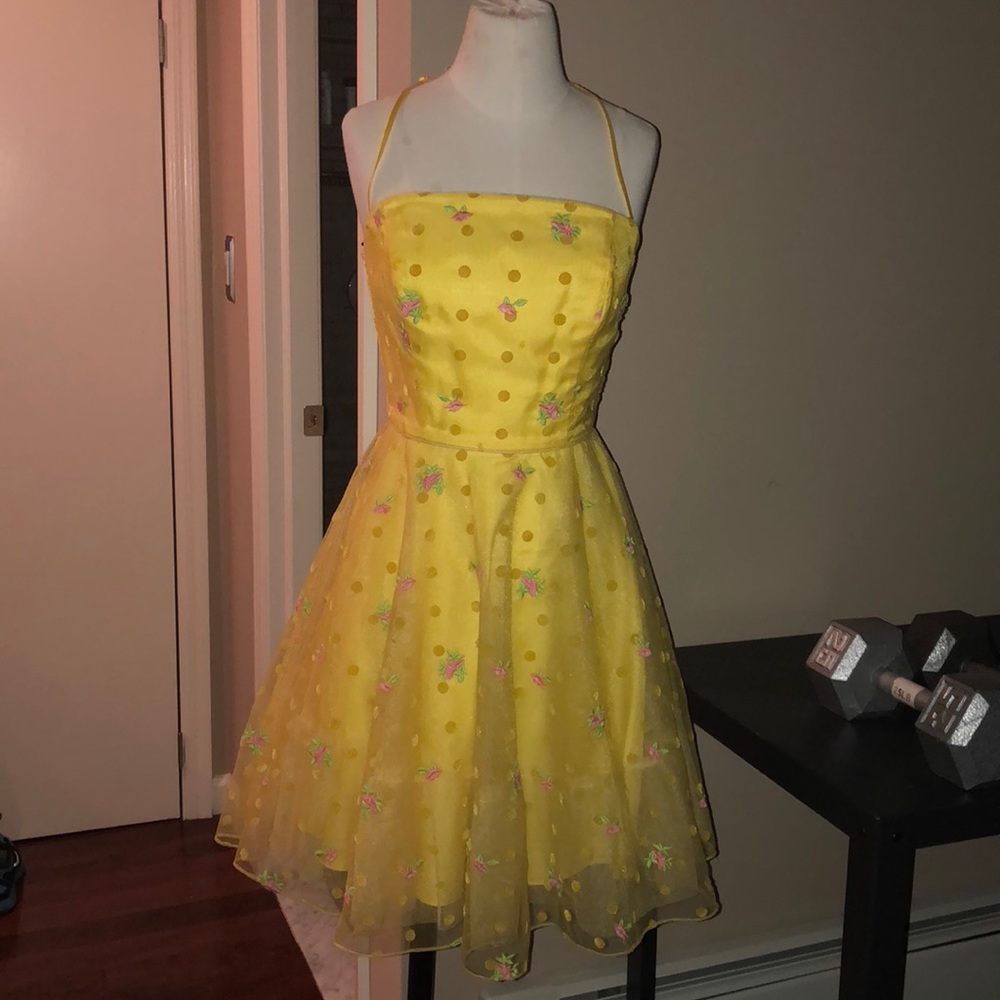 yellow 50s style betsey johnson evening dress